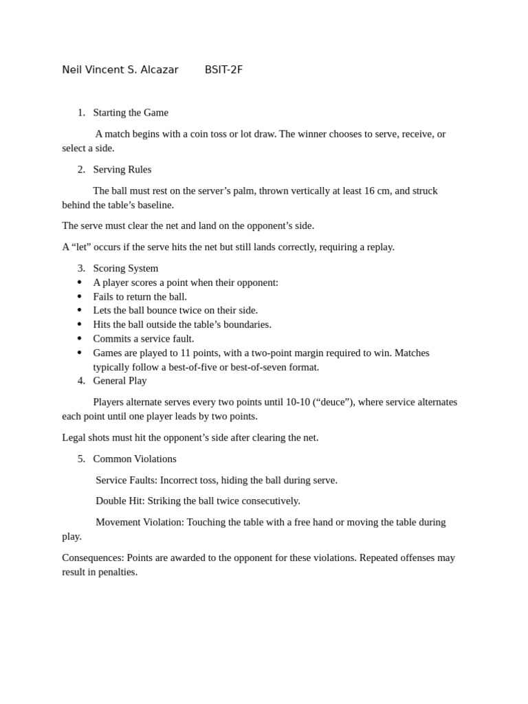Alcazar TTennis Rules | PDF