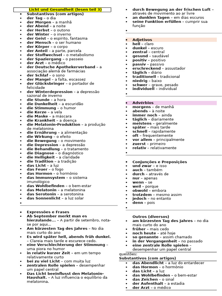 Vocabulario Lesen b2 Provas