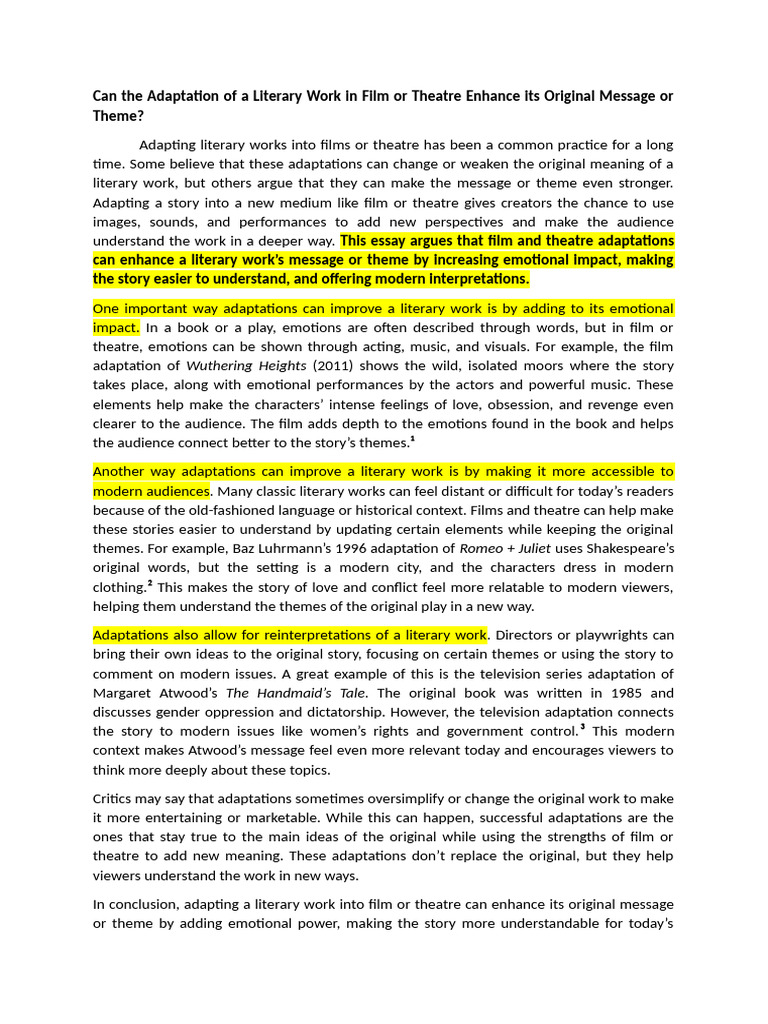 Enhancing Literary Themes in Adaptations | PDF