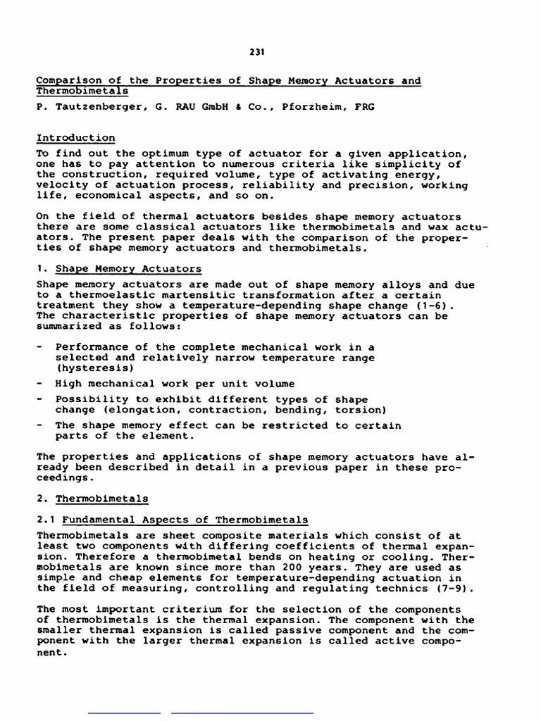 Shape Memory Actuators vs. Thermobimetals | PDF | Shape Memory Alloy ...