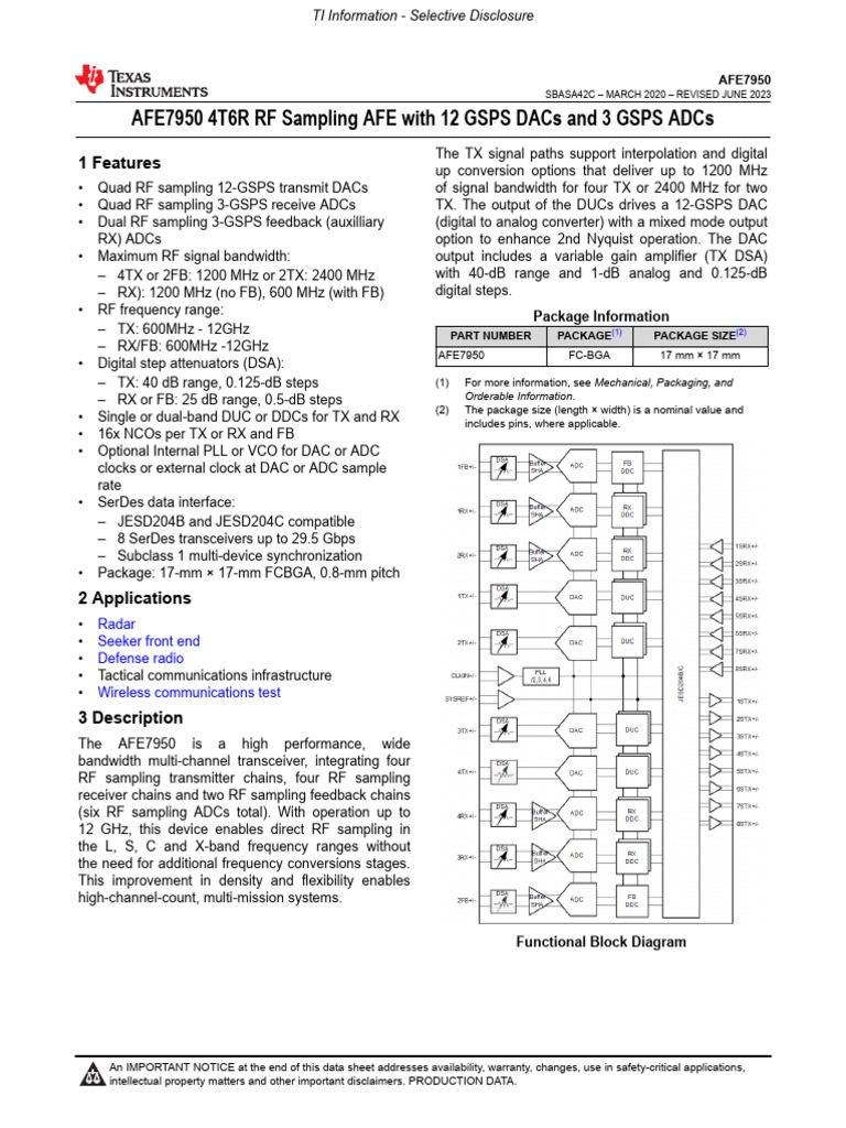 AFE7950 Datasheet Revc 12jun2023 | PDF | Digital To Analog Converter ...