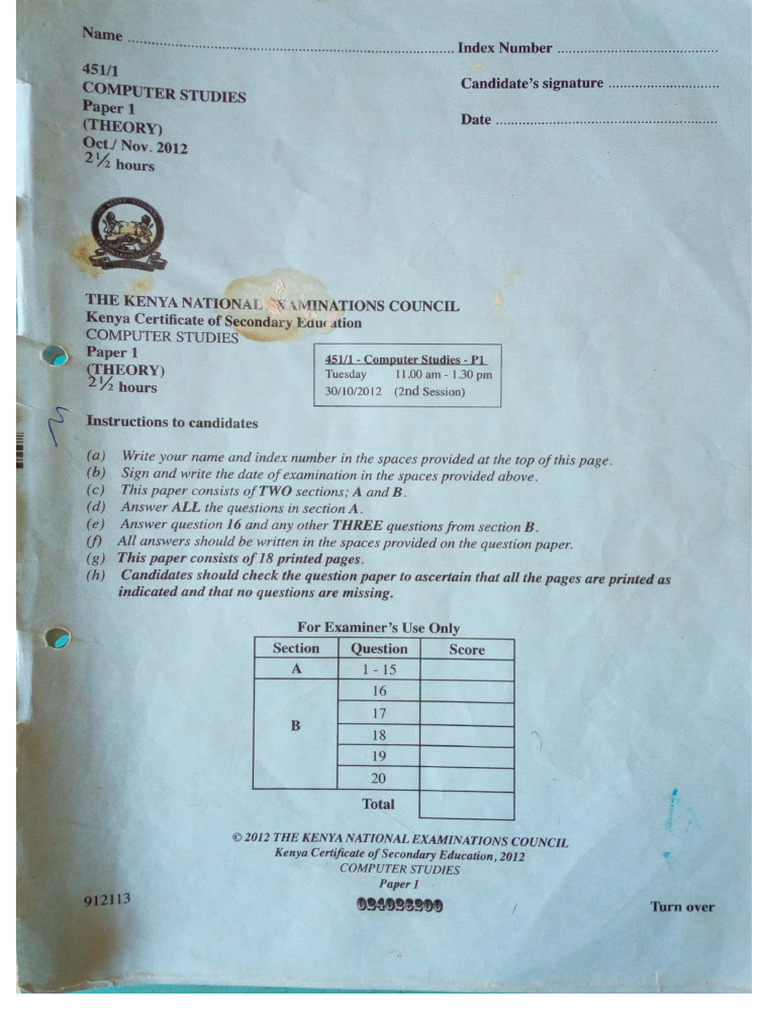 Kcse 2012 P1 | PDF