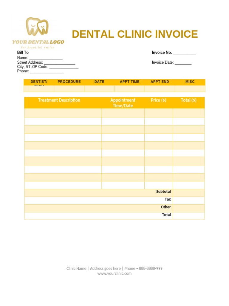 Dental Clinic Invoice Template | PDF