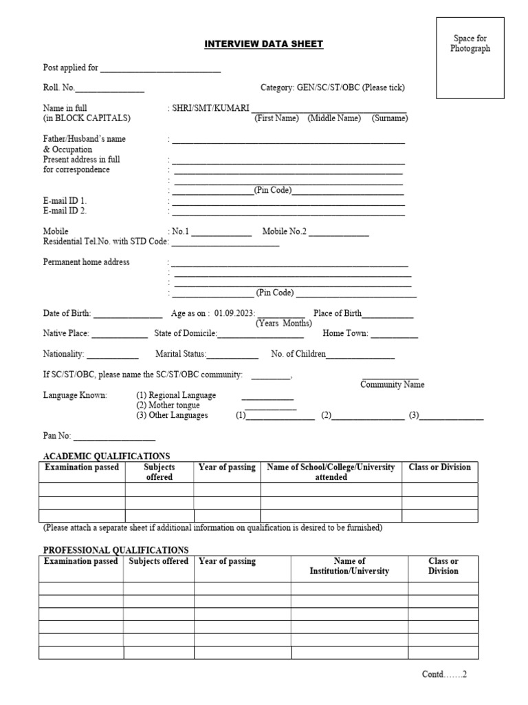 Interview Data Sheet Template | PDF