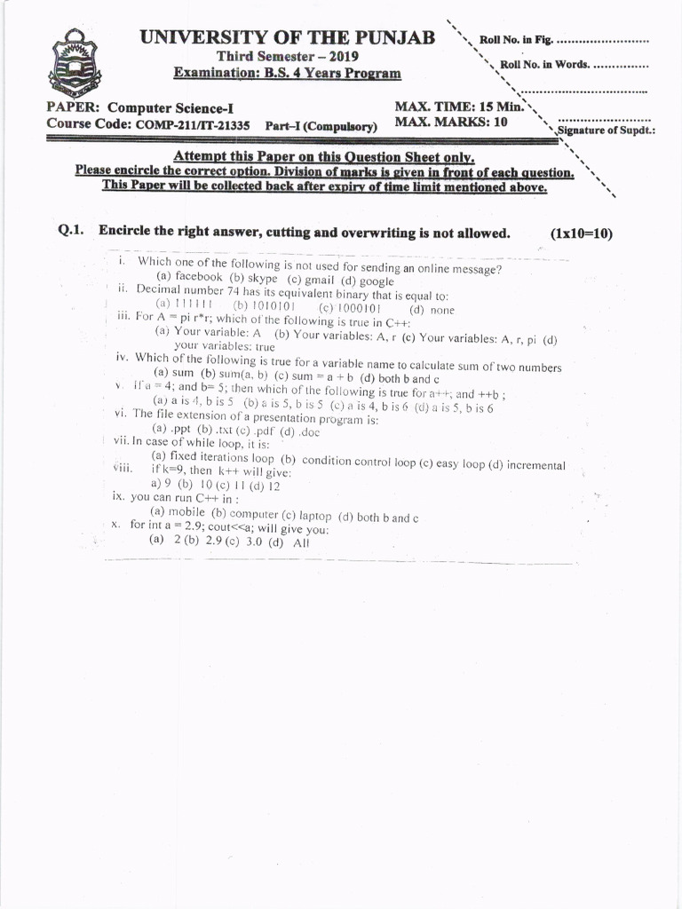 P2019 Comp-211 | PDF