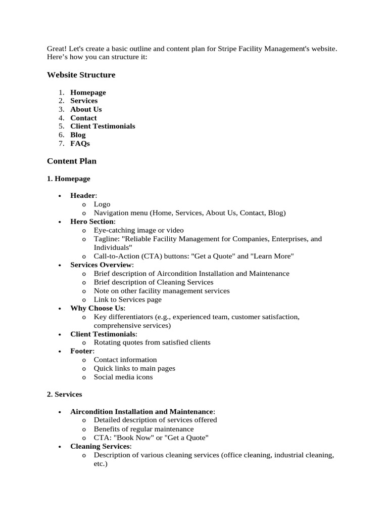 Stripe Facility Management Website Plan | PDF | Faq | Software