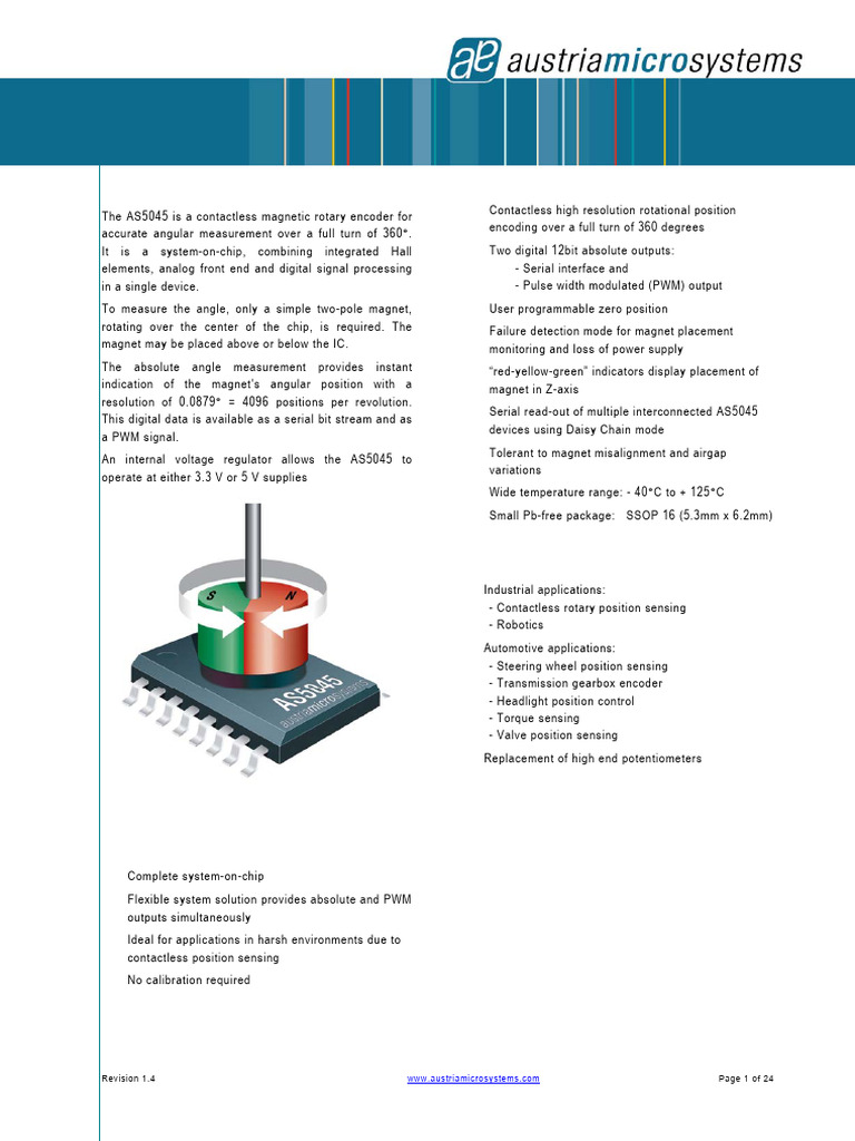 AS5045 Magnetic Rotary Encoder Datasheet | PDF | Electricity | Computer ...