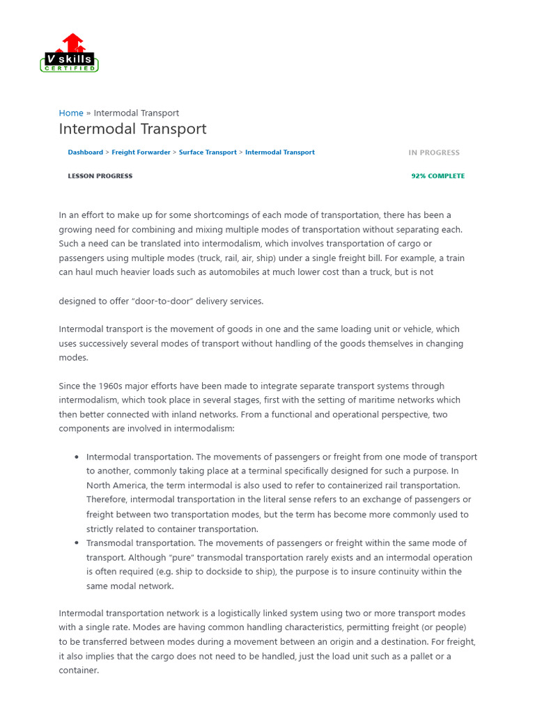 Intermodal Transport – Vskills LMS | PDF | Transport | Containerization