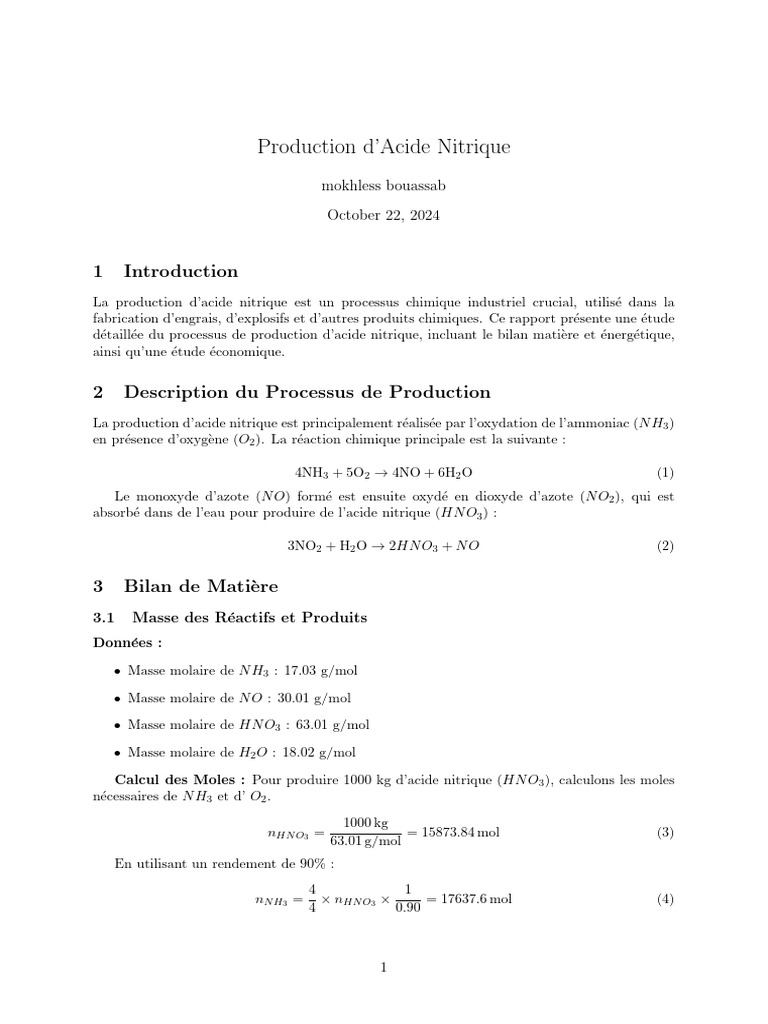 Masse Molaire de l'Acide Nitrique | PDF | Acide nitrique | Nitrogène