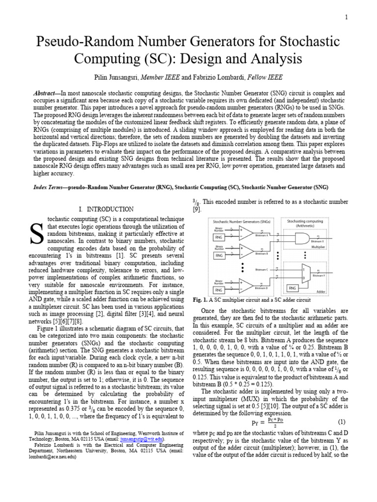 Pseudo-Random Number Generators For Stochastic Computing SC Design and ...