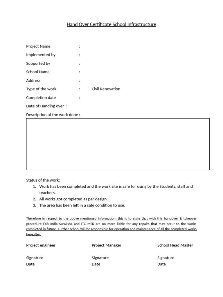 School Handover Certificate Details | PDF
