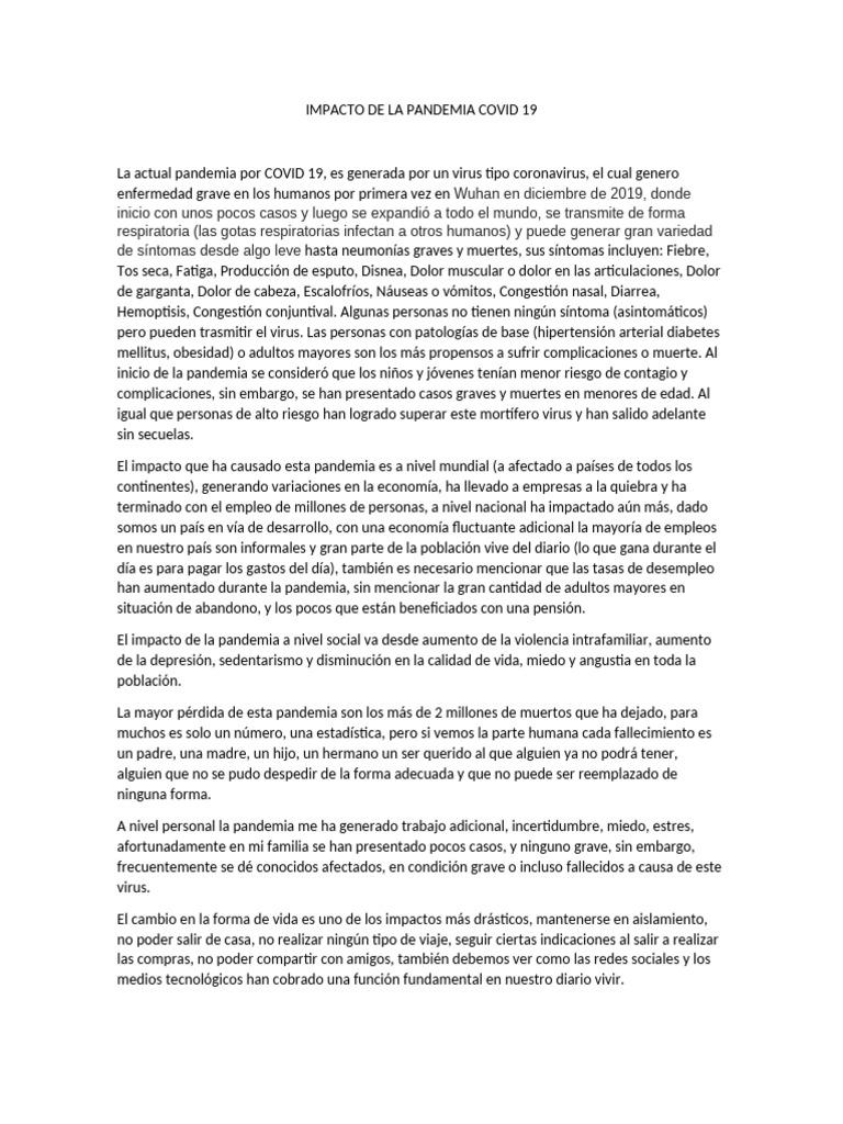 Impacto de La Pandemia Covid 19 | PDF | Salud pública | Ciencias de la ...