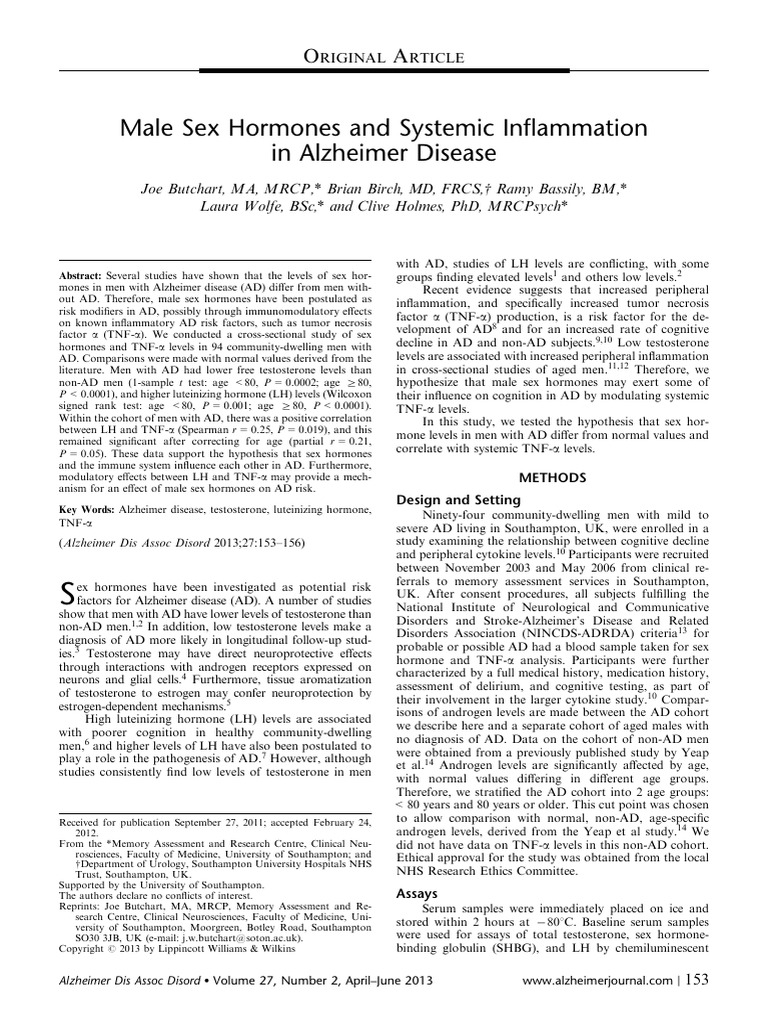 Male Sex Hormones and Systemic Inflammation in Alzheimer Disease | PDF ...