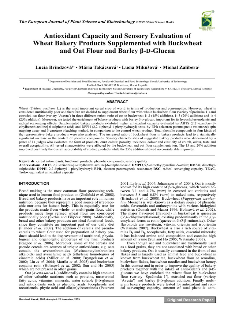 Antioxidant Capacity and Sensory Evaluat | PDF | Polyphenol | Cereals