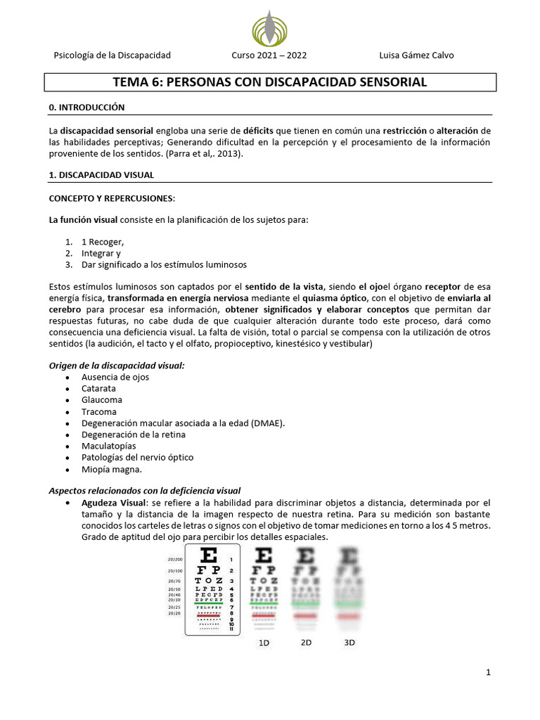 Discapacidad Sensorial: Visual y Repercusiones | PDF | Ojo humano ...