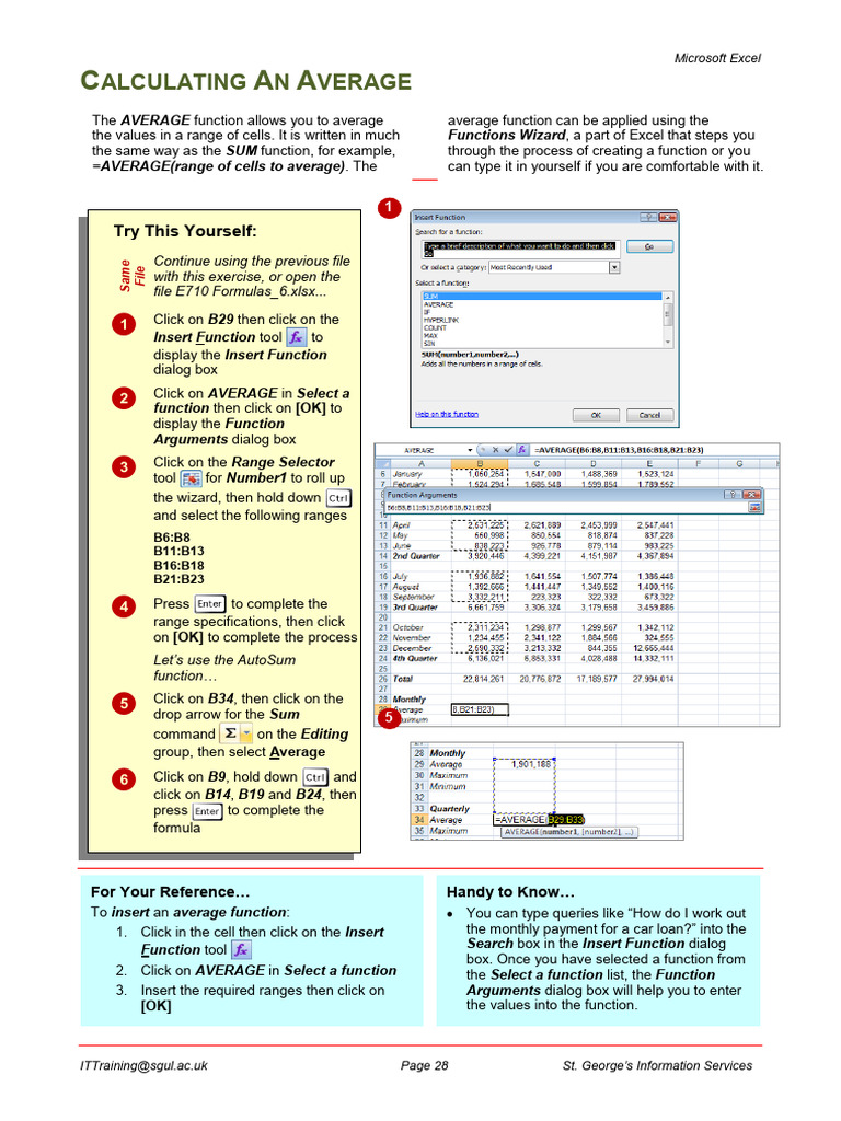How to Use AVERAGE Function in Excel | PDF | Microsoft Excel ...