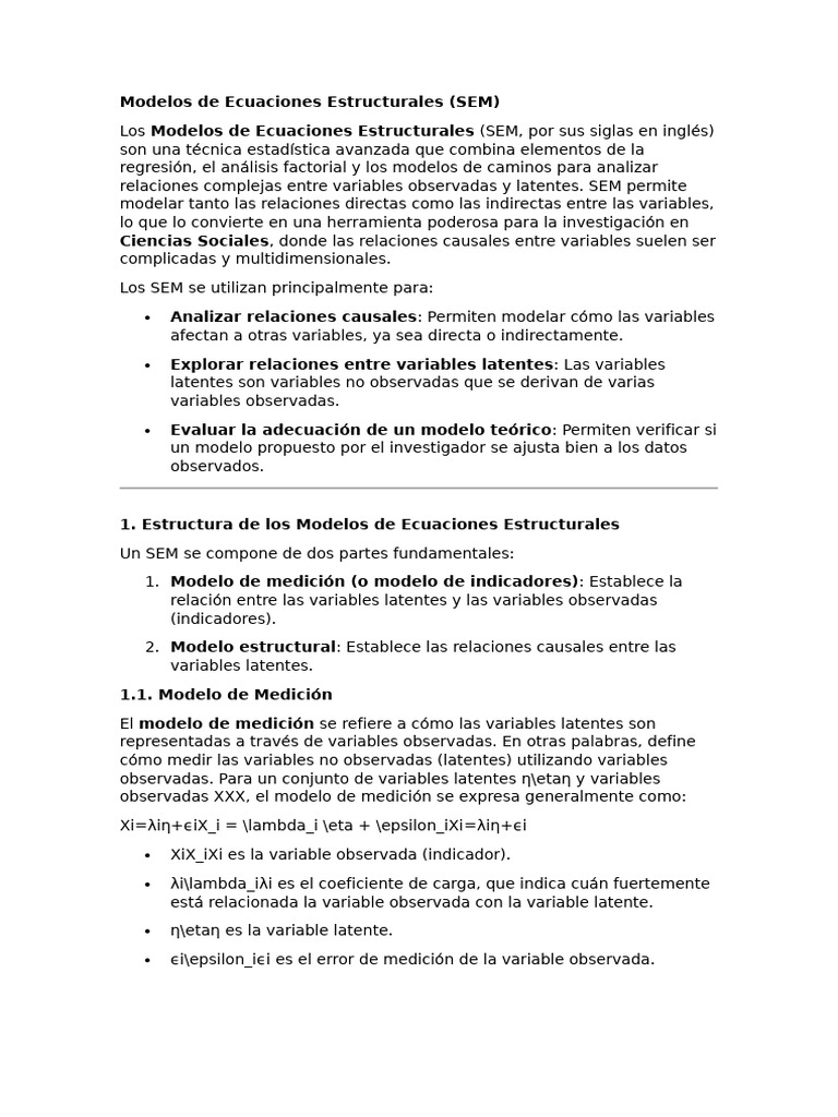 Modelos de Ecuaciones Estructurales SEM | PDF | Modelos de ecuaciones ...