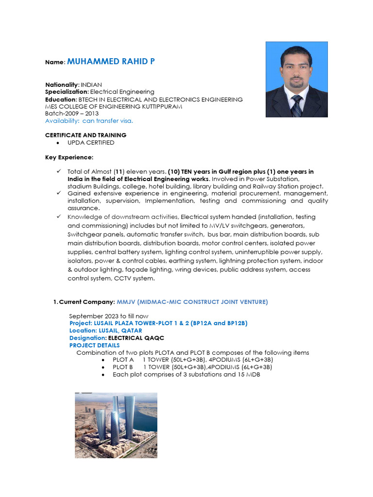 RAHID - Electrical Inspector | PDF | Specification (Technical Standard ...