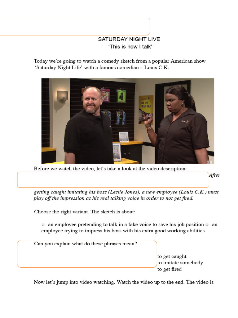 Comedy Sketch This Is How I Talk Video Information Gap Activities Video ...