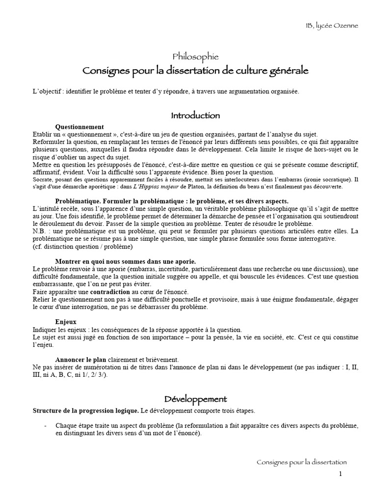 Consignes pour la dissertation de philo | PDF