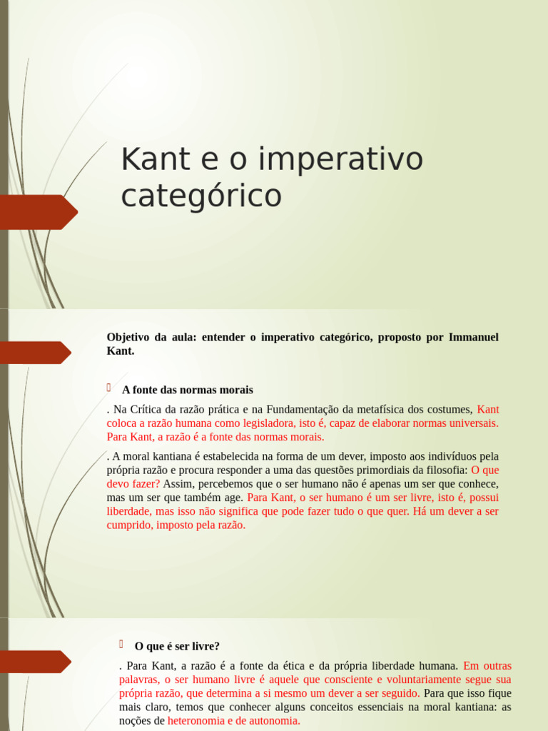 Imperativo Categórico de Kant | PDF | Immanuel Kant | Moralidade