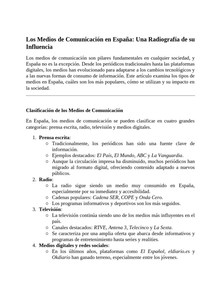 Los Medios de Comunicación en España | PDF | Medios de comunicación ...