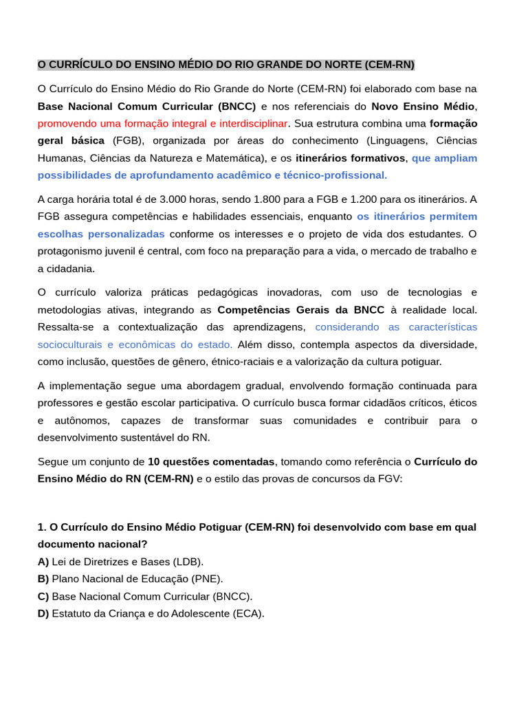 Currículo do Ensino Médio Potiguar | PDF | Science | Pedagogia