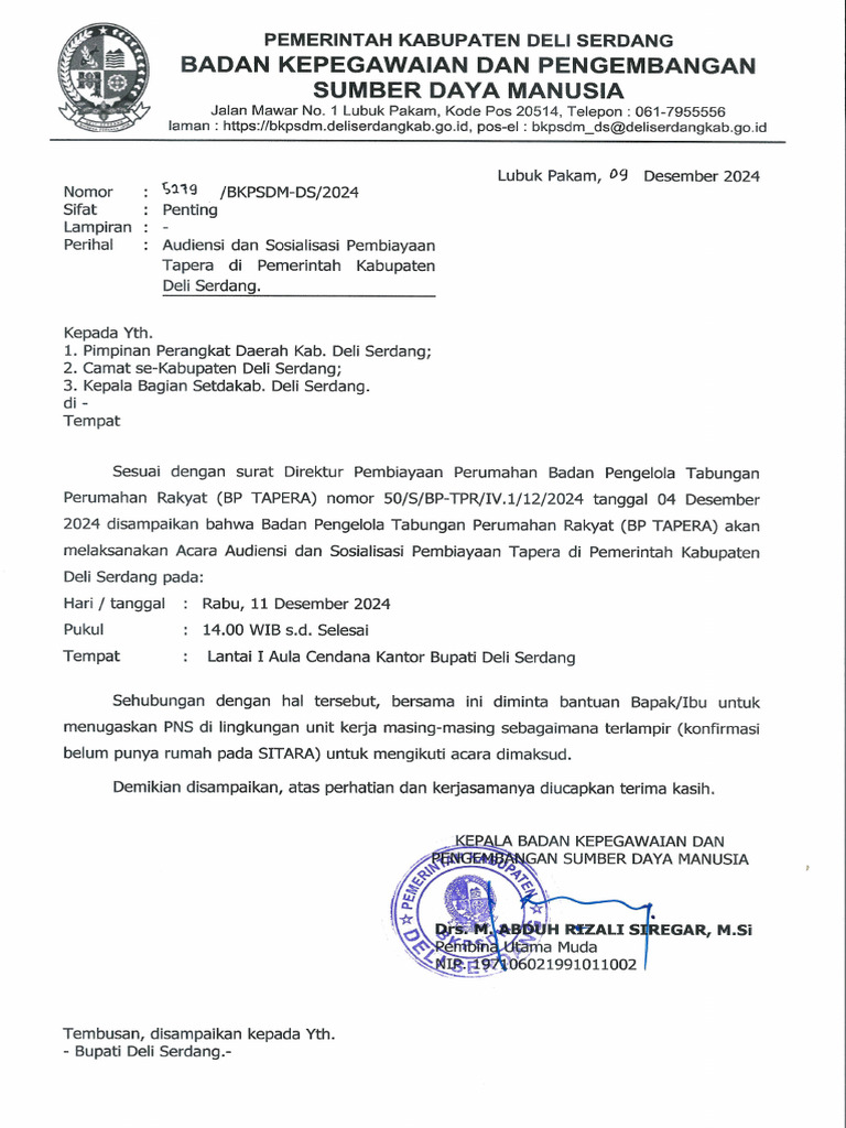 Surat Ke Pimpinan OPD | PDF