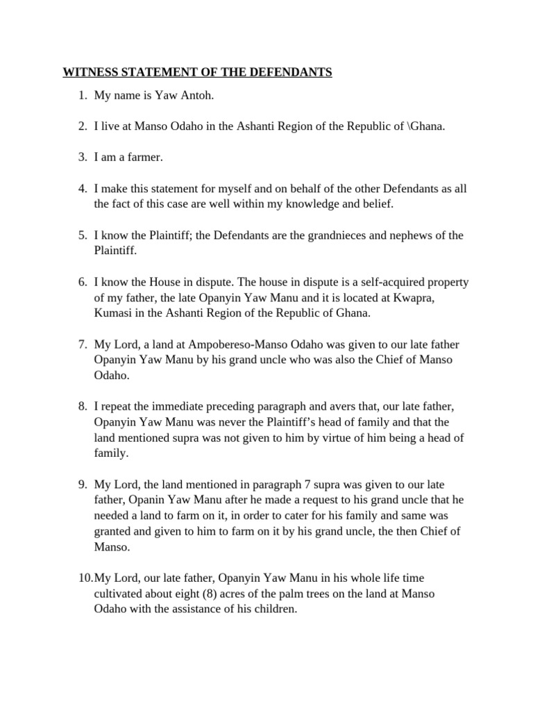 Defendants' Statement on Property Dispute | PDF | Justice | Crime ...