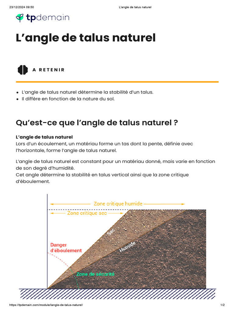 Angle de Talus Naturel et Stabilité | PDF