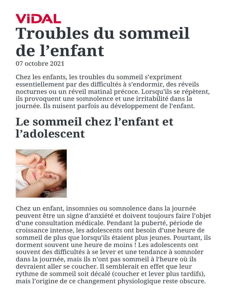 Troubles du sommeil chez l'enfant | PDF | Insomnie | Sommeil