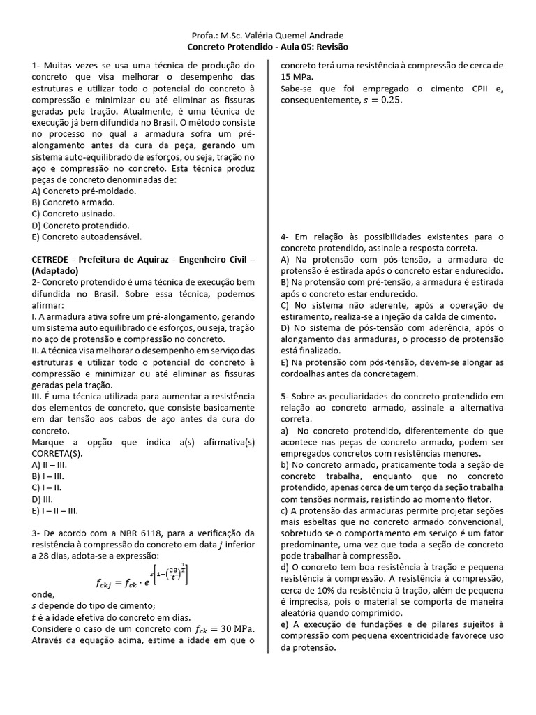 Concreto Protendido - Revisã o Alunos | PDF | Concreto | Resistência ...