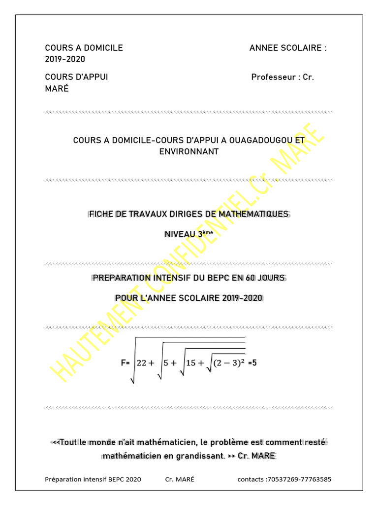 Cours et exercices de maths 3ème PDF | PDF | Fonction (Mathématiques ...