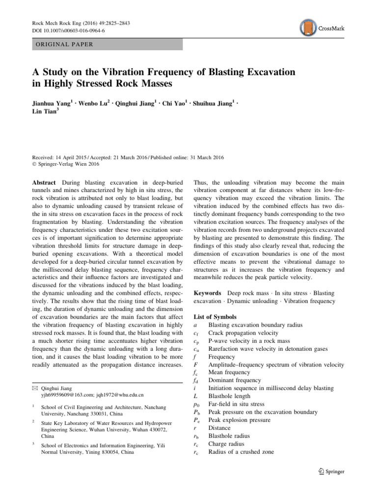 A Study On The Vibration Frequency of Blasting Excavation in Highly ...