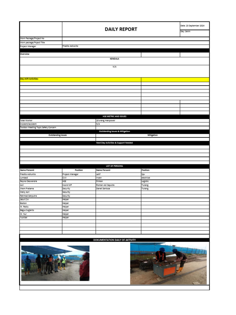 Daily Activity Report for Construction Team | PDF