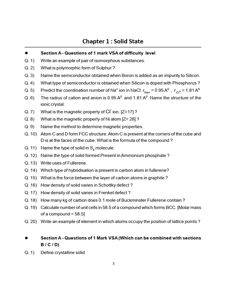 Std. XII Chemistry Question Bank Solutions | PDF | Crystal Structure ...