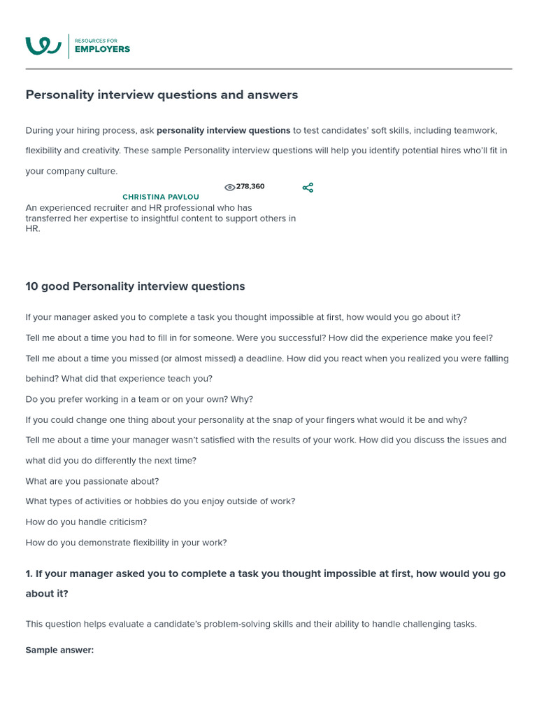 10+ Proven Personality Interview Questions [+Answers] | PDF ...