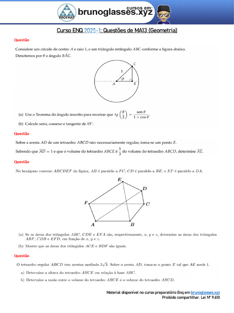 Questões de Geometria para ENQ 2025-1 | PDF