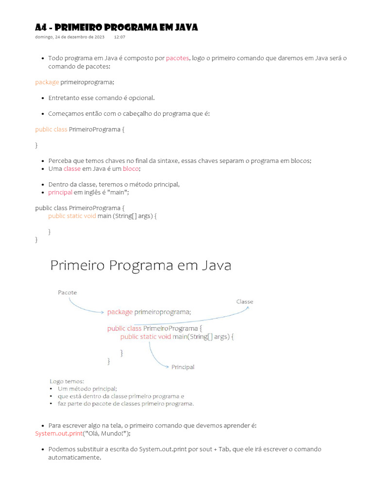 A3 - Firstprogramaprogramacao | PDF | Java (linguagem de programação ...