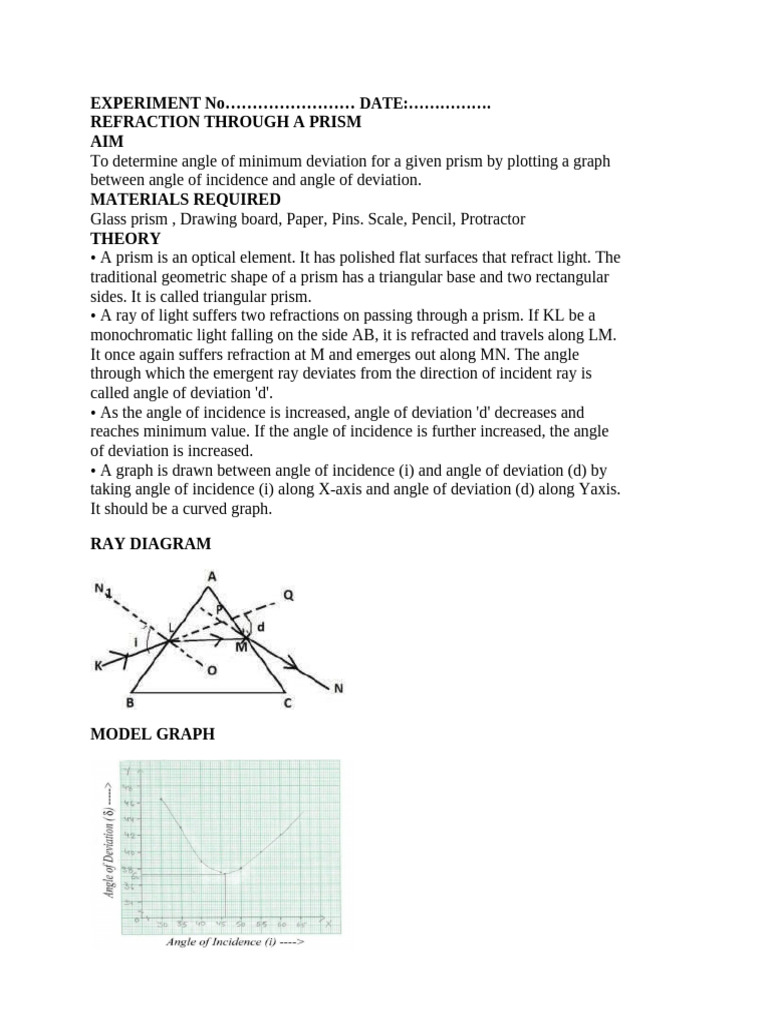 Minimum Deviation in Prism Experiment | PDF