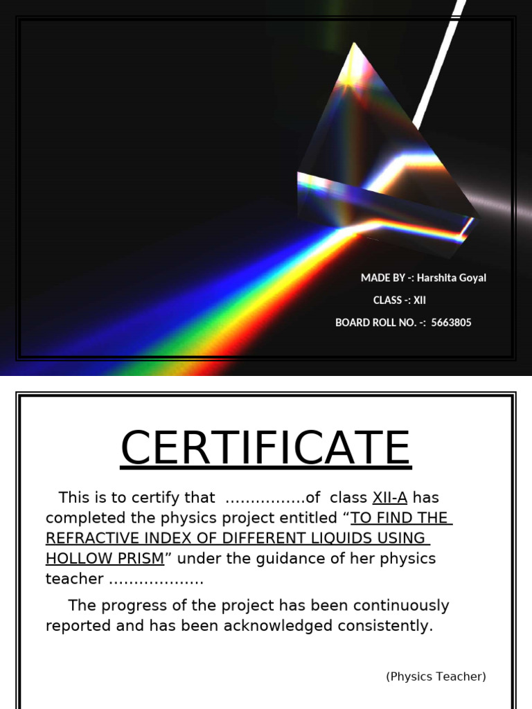 Refractive Index Using Hollow Prism | PDF | Refractive Index | Refraction
