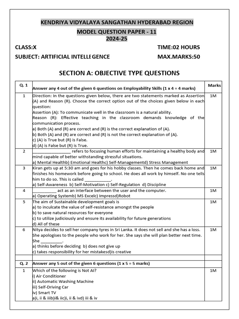 Class X AI Model Question Paper 2024-25 | PDF | Artificial Intelligence ...
