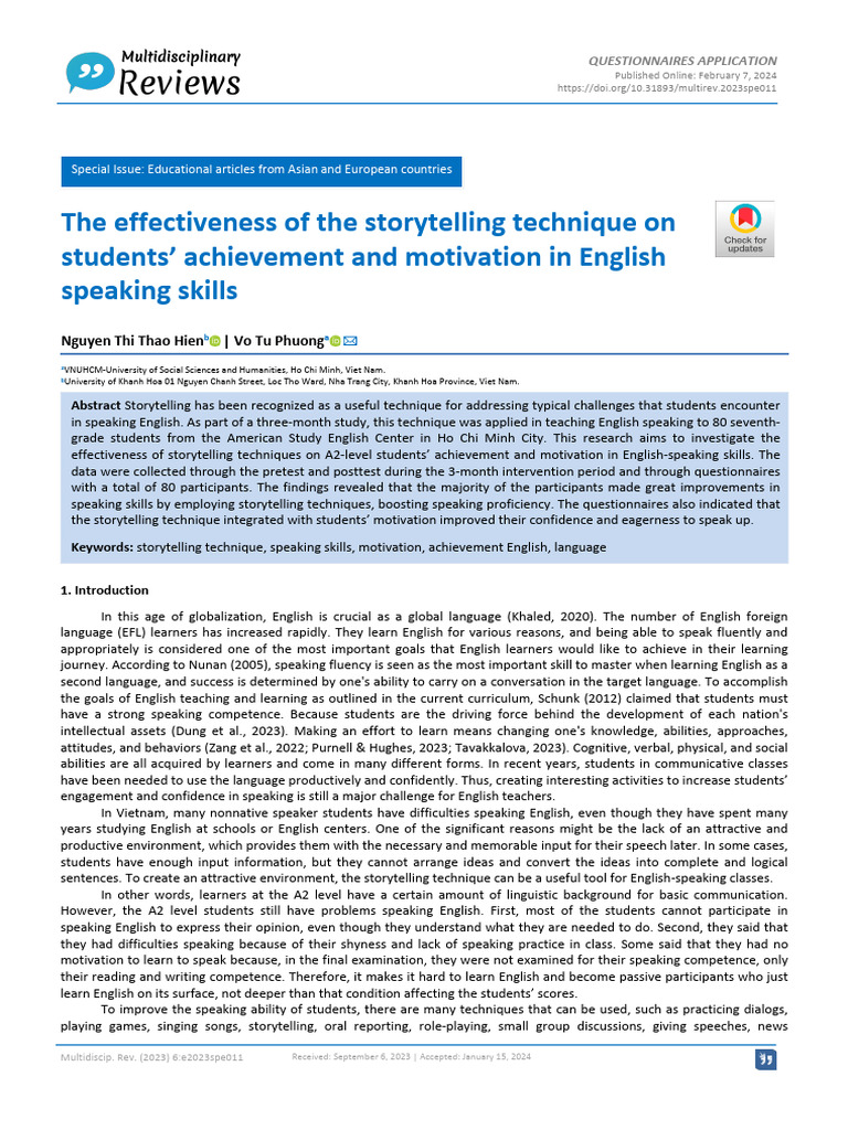 The Effectiveness of The Storytelling Technique On | PDF | Student's T ...
