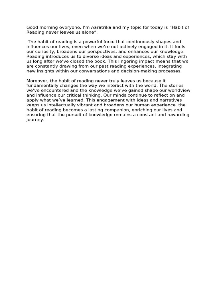 Lasting Impact of Reading Habits | PDF