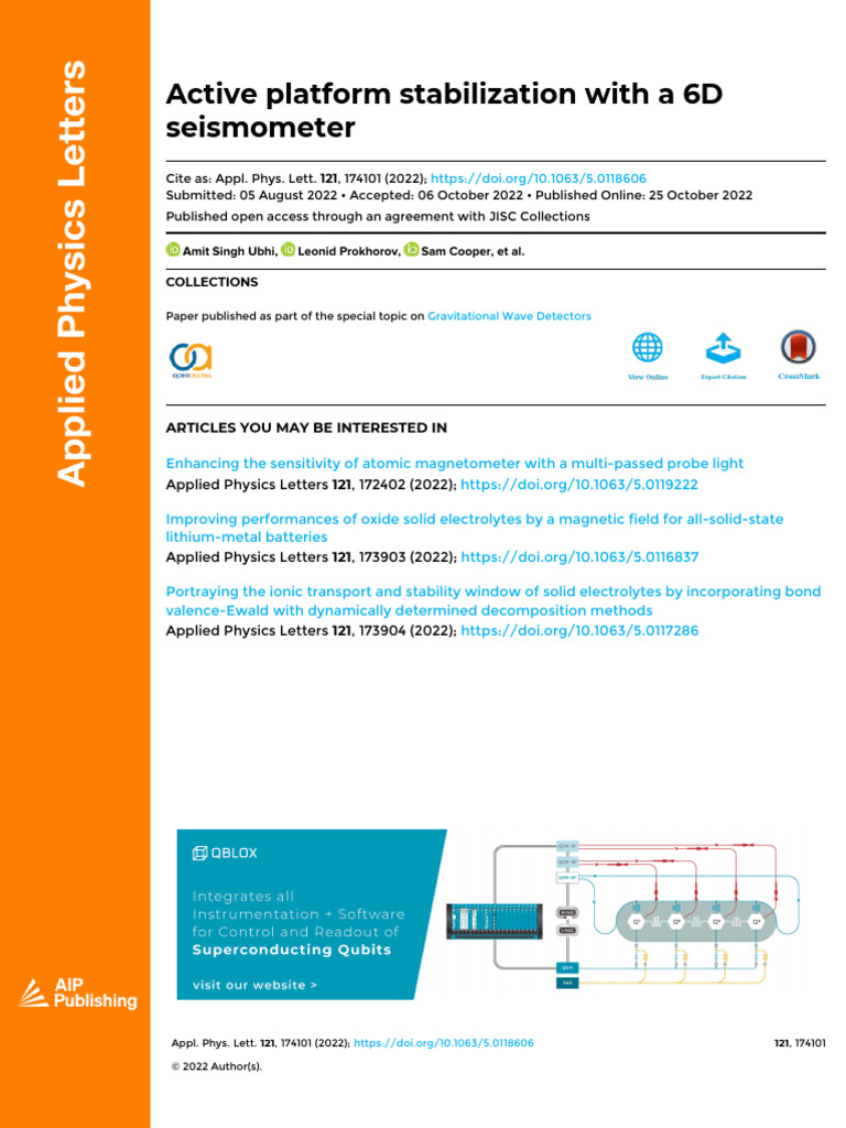 Active Platform Stabilization With A 6D Seismomete | PDF | Ligo | Gyroscope