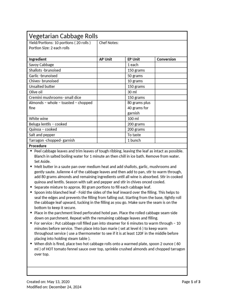 VegetarianCabbageRolls 2 | PDF | Garlic | Foods