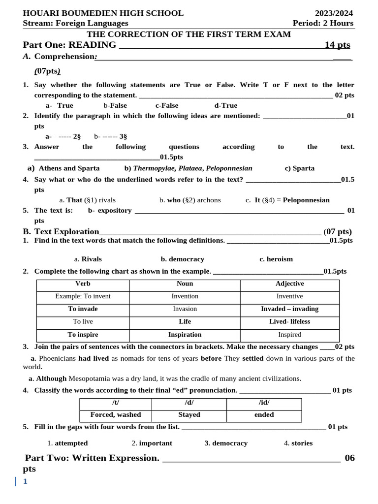 Correction of The First Exam | PDF | Word | English Language