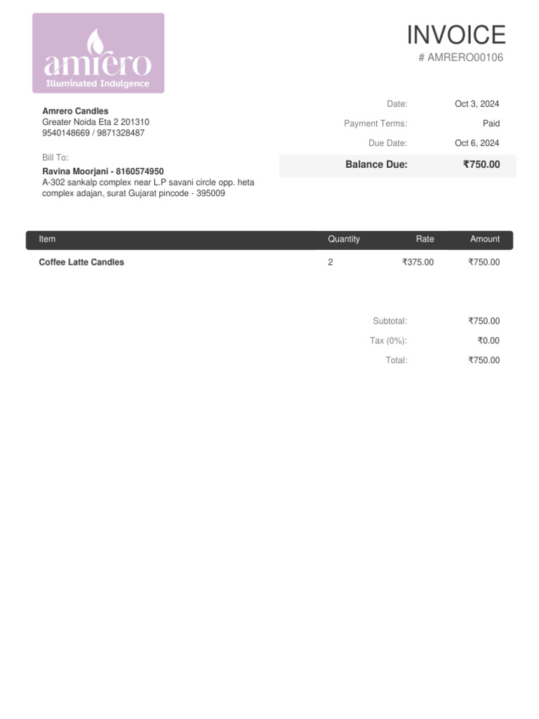 Invoice AMRERO00106 | PDF