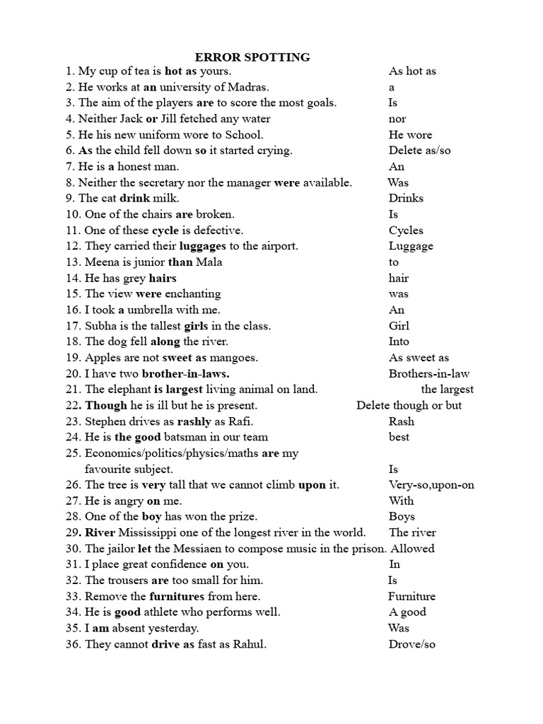 Error Spotting Exercises in English | PDF