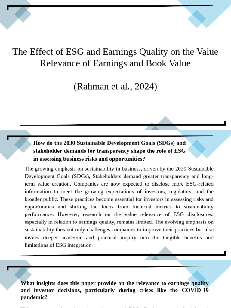 The Effect of ESG and Earnings Quality On The Value Relevance of ...